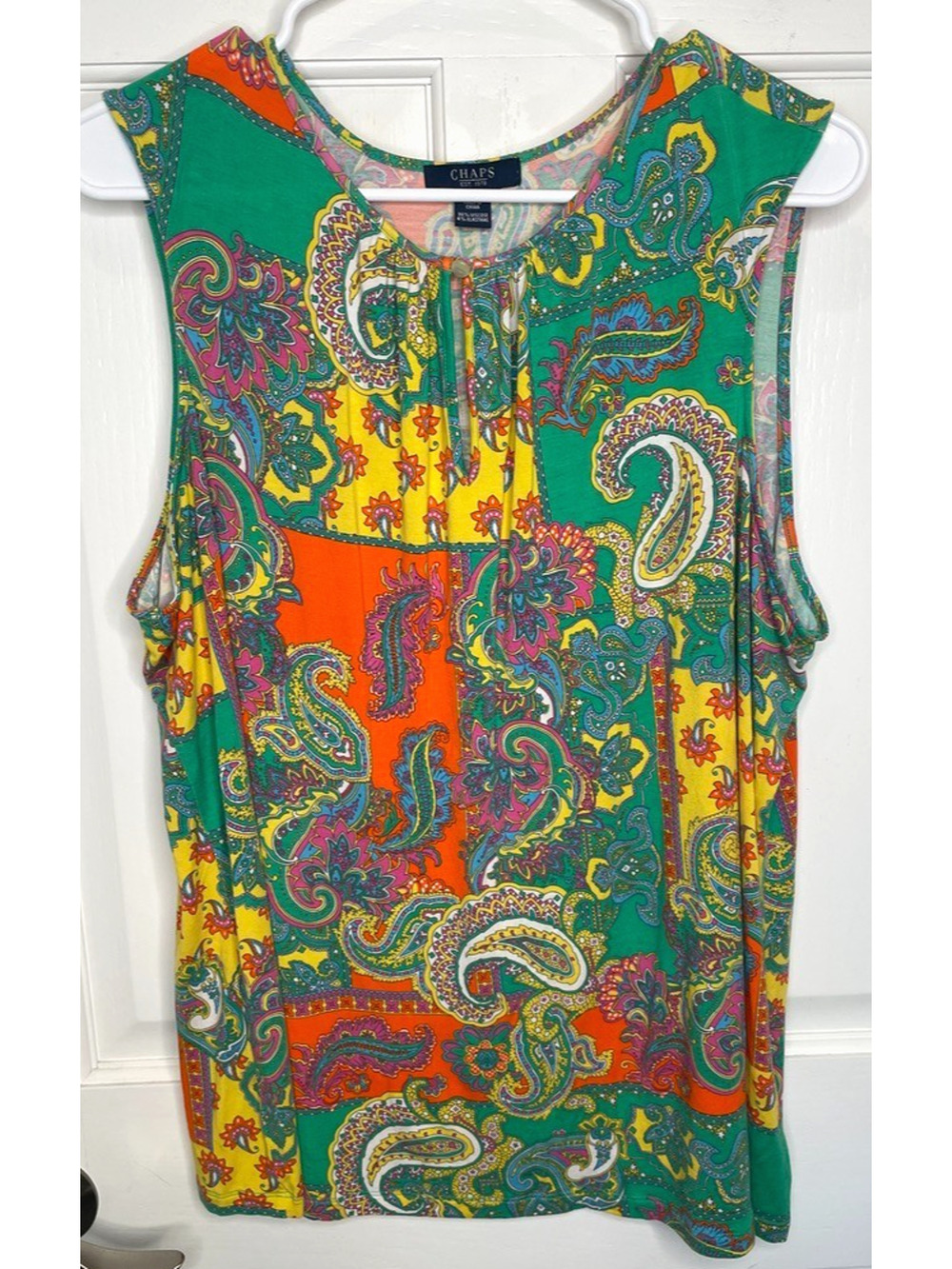 Ralph Lauren Chaps Women's Sleeveless Knit Top Sz 3X Paisley Boho Coastal Flowy